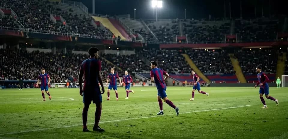 Jugadores del FC Barcelona en un partido nocturno