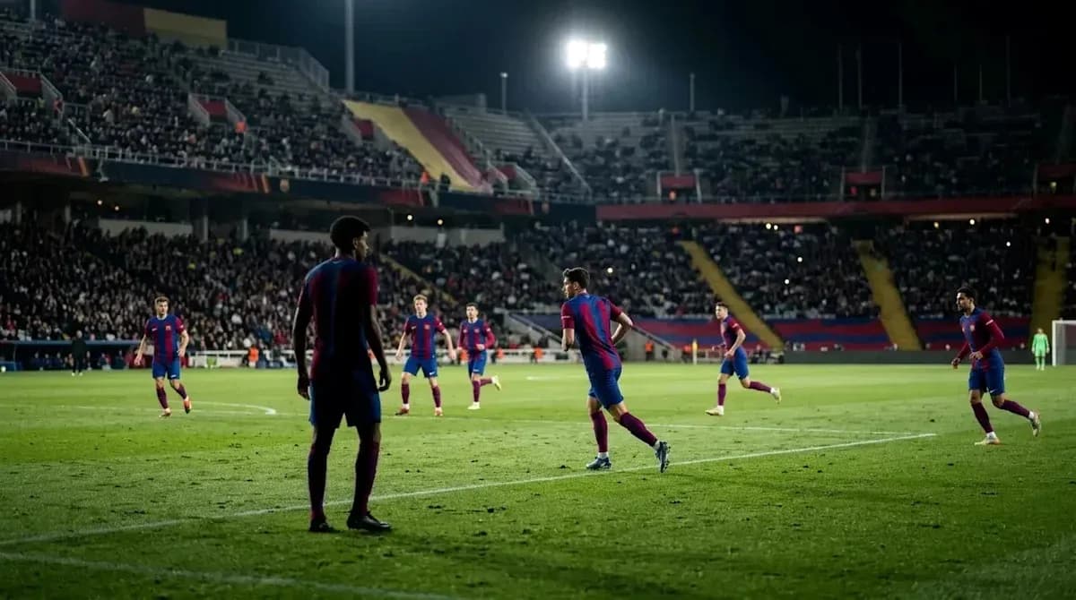 Jugadores del FC Barcelona en un partido nocturno