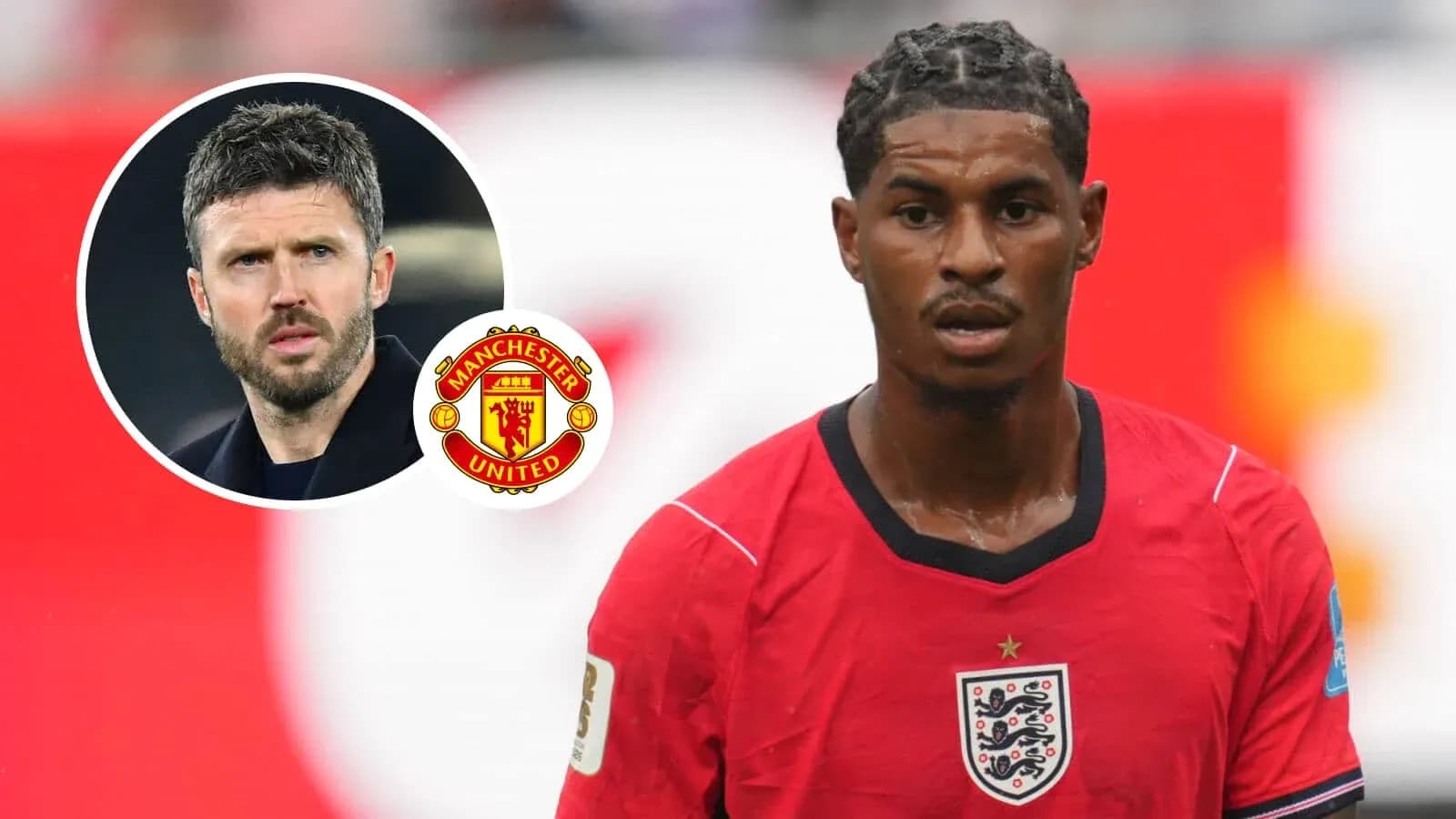 Jugador de Inglaterra en partido, logo de Manchester United