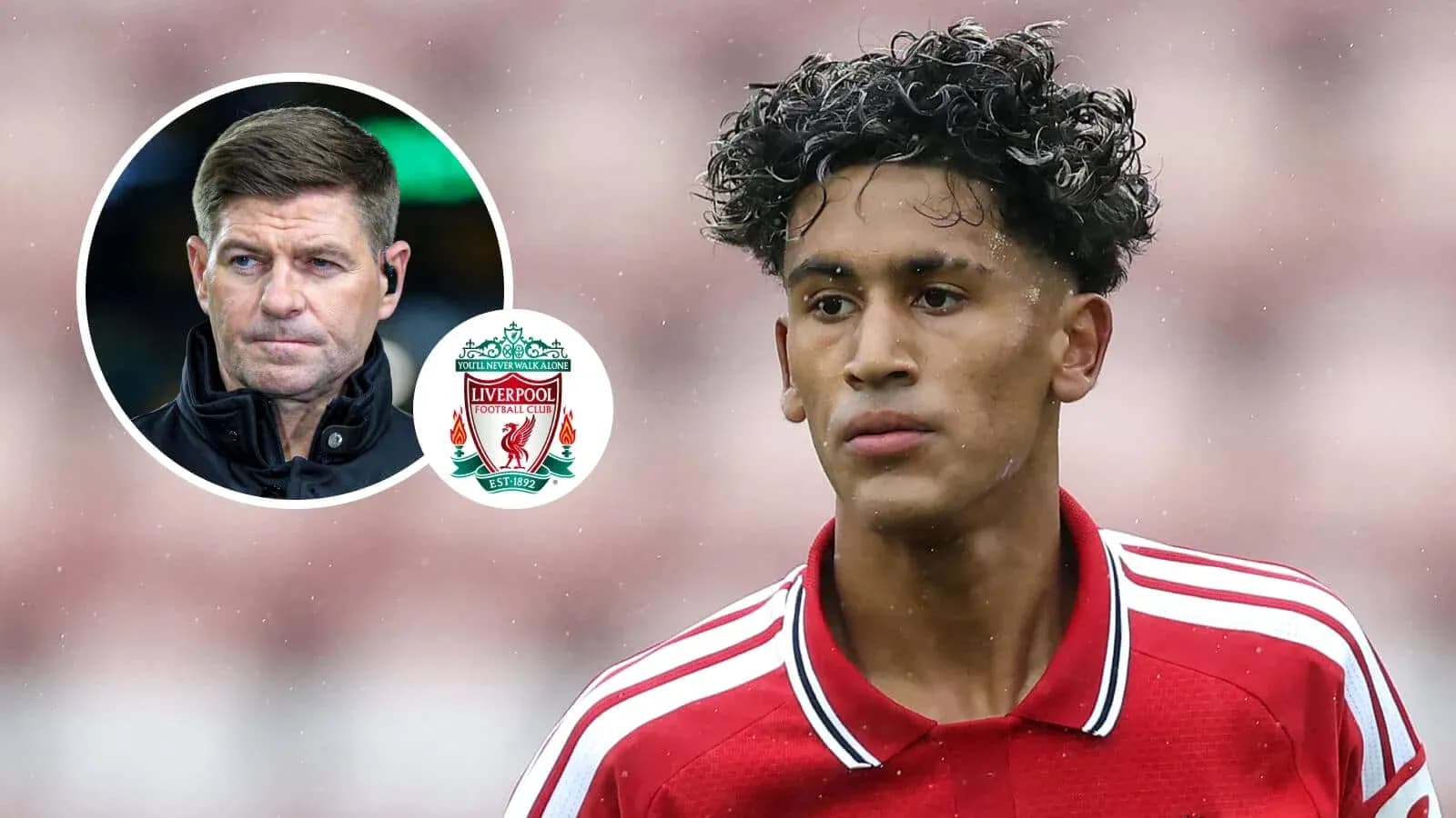 Jugador de Liverpool en primer plano con logo del club
