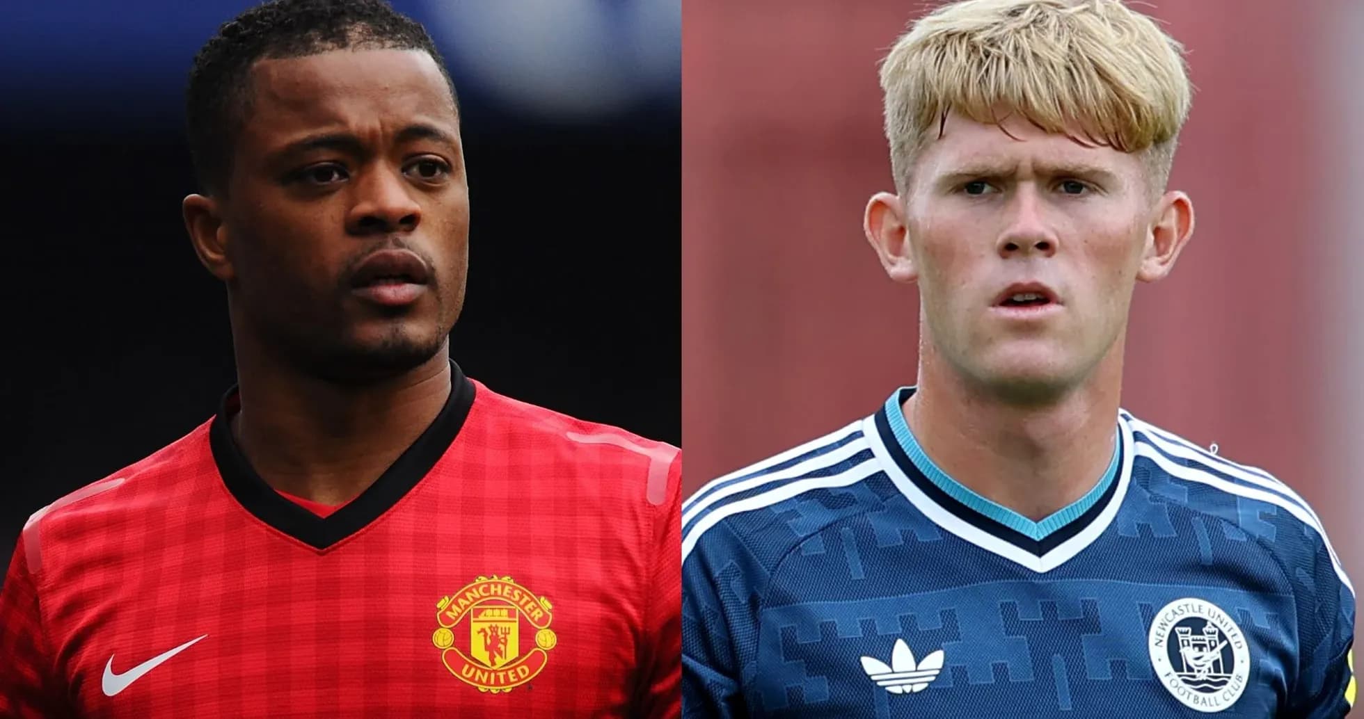 Jugadores de fútbol en camisetas de Manchester United y Newcastle