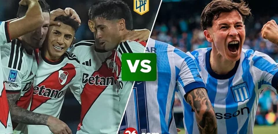 Jugadores de River Plate y Racing Club celebrando