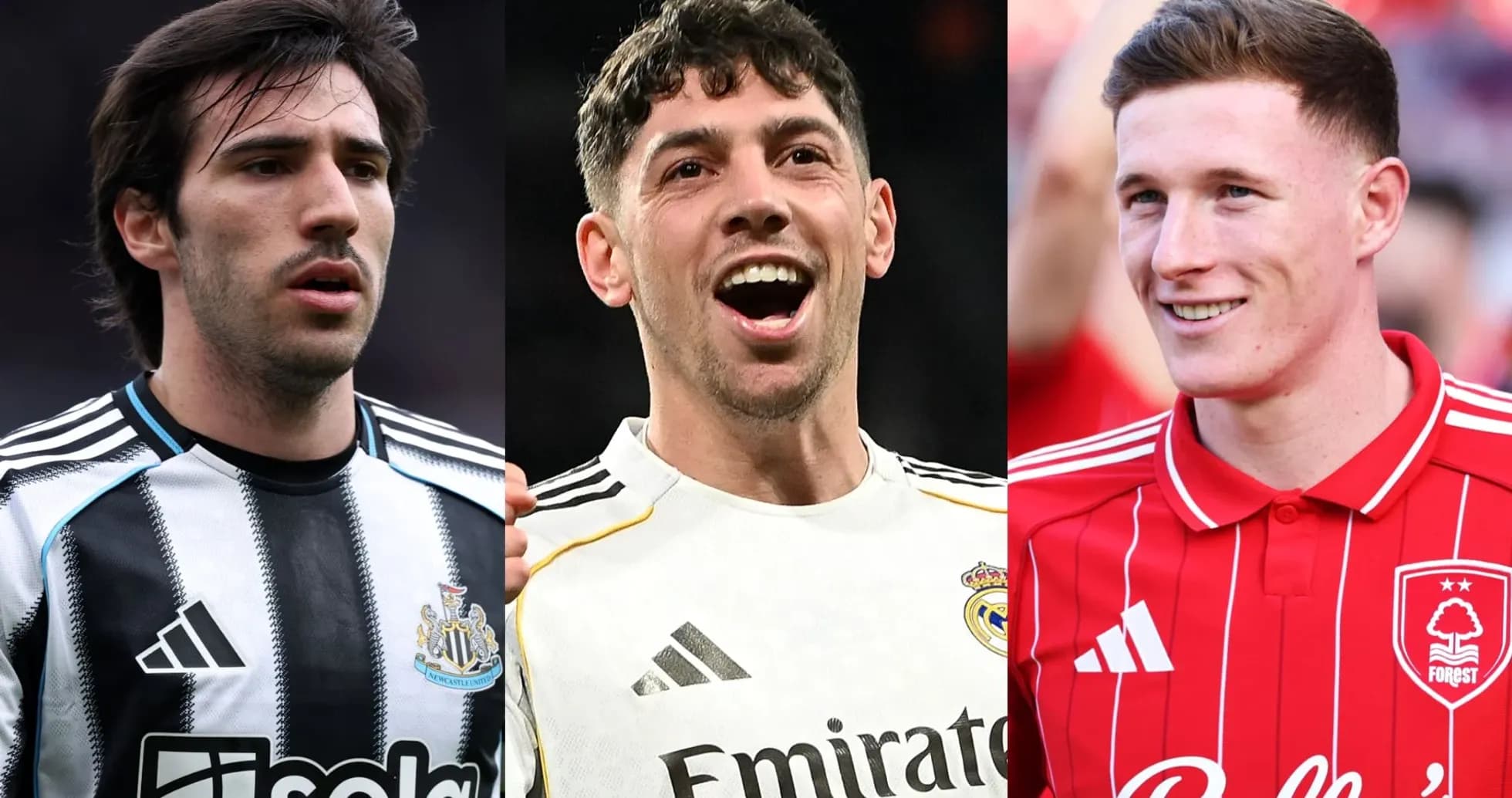 Tres jugadores de fútbol en sus camisetas de clubes