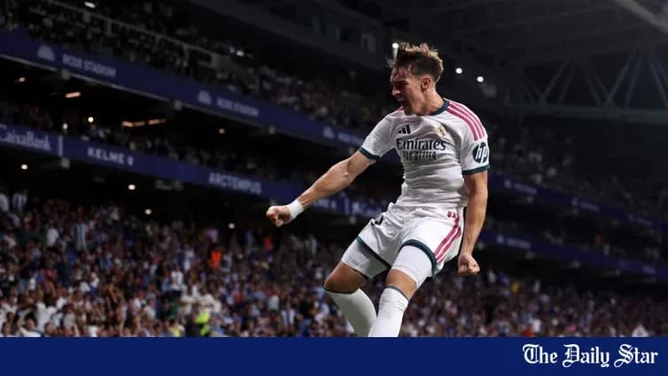 Jugador de Real Madrid celebrando un gol en el estadio