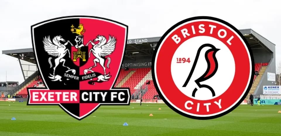 Logos de Exeter City y Bristol City en estadio