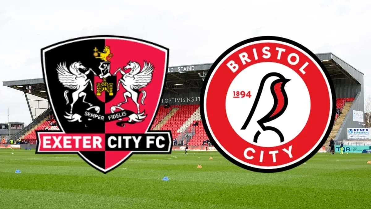 Logos de Exeter City y Bristol City en estadio