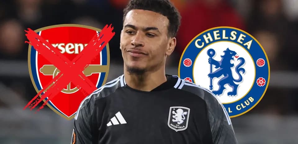 Portero de Aston Villa entre logos de Arsenal y Chelsea