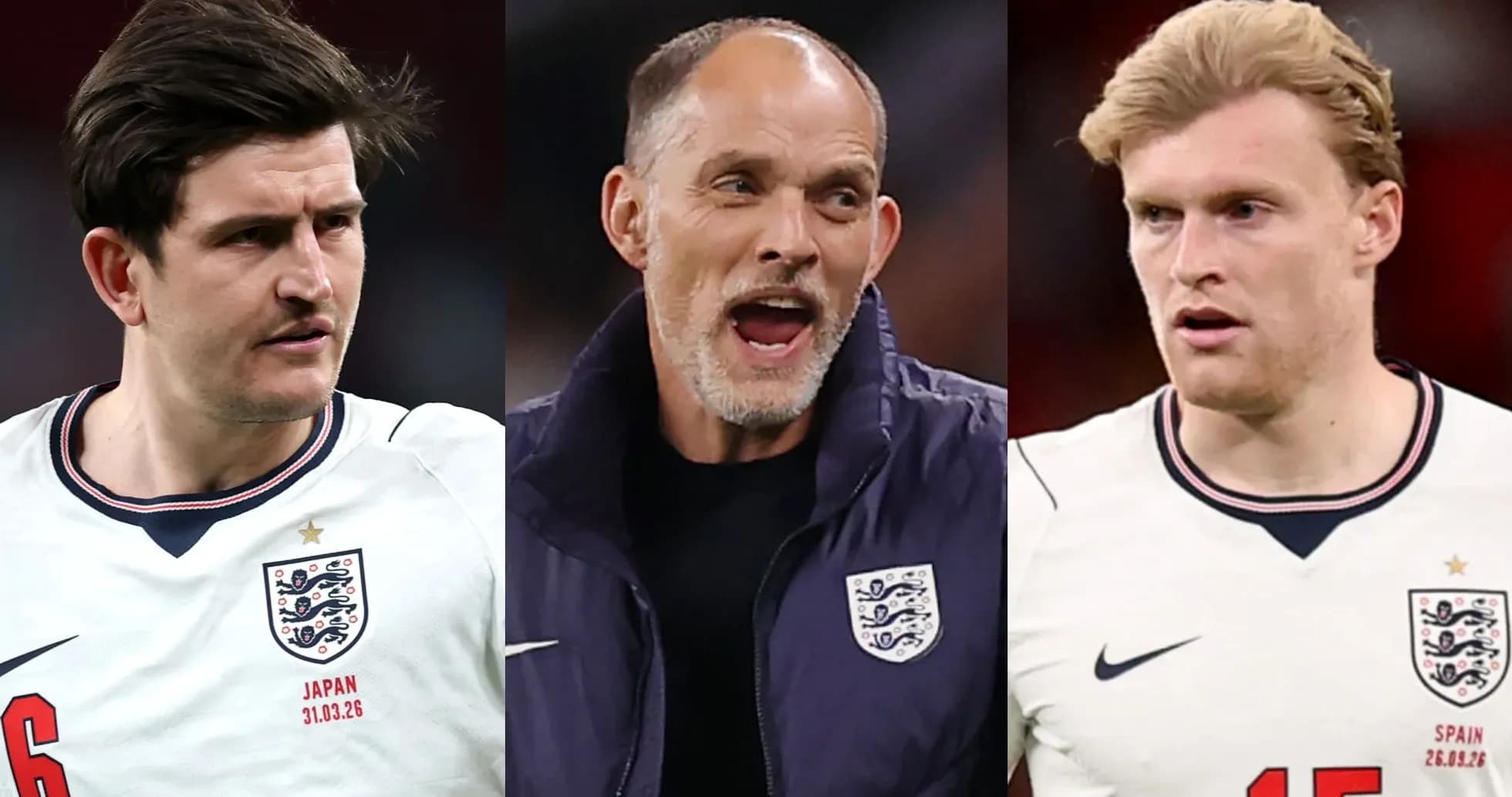Tres jugadores de Inglaterra y su entrenador durante partido