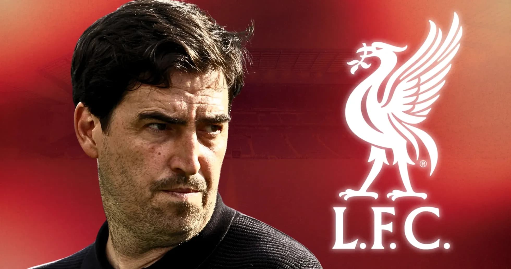 Entrenador de Liverpool con logo del club de fondo