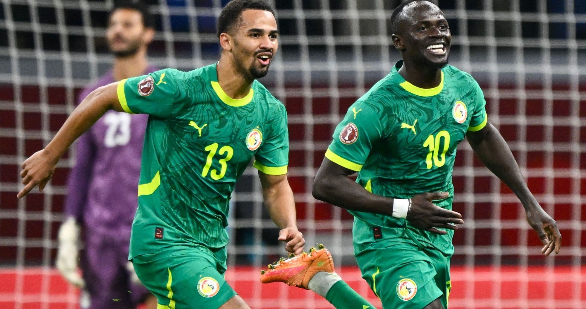 Jugadores de Senegal celebrando un gol durante el partido