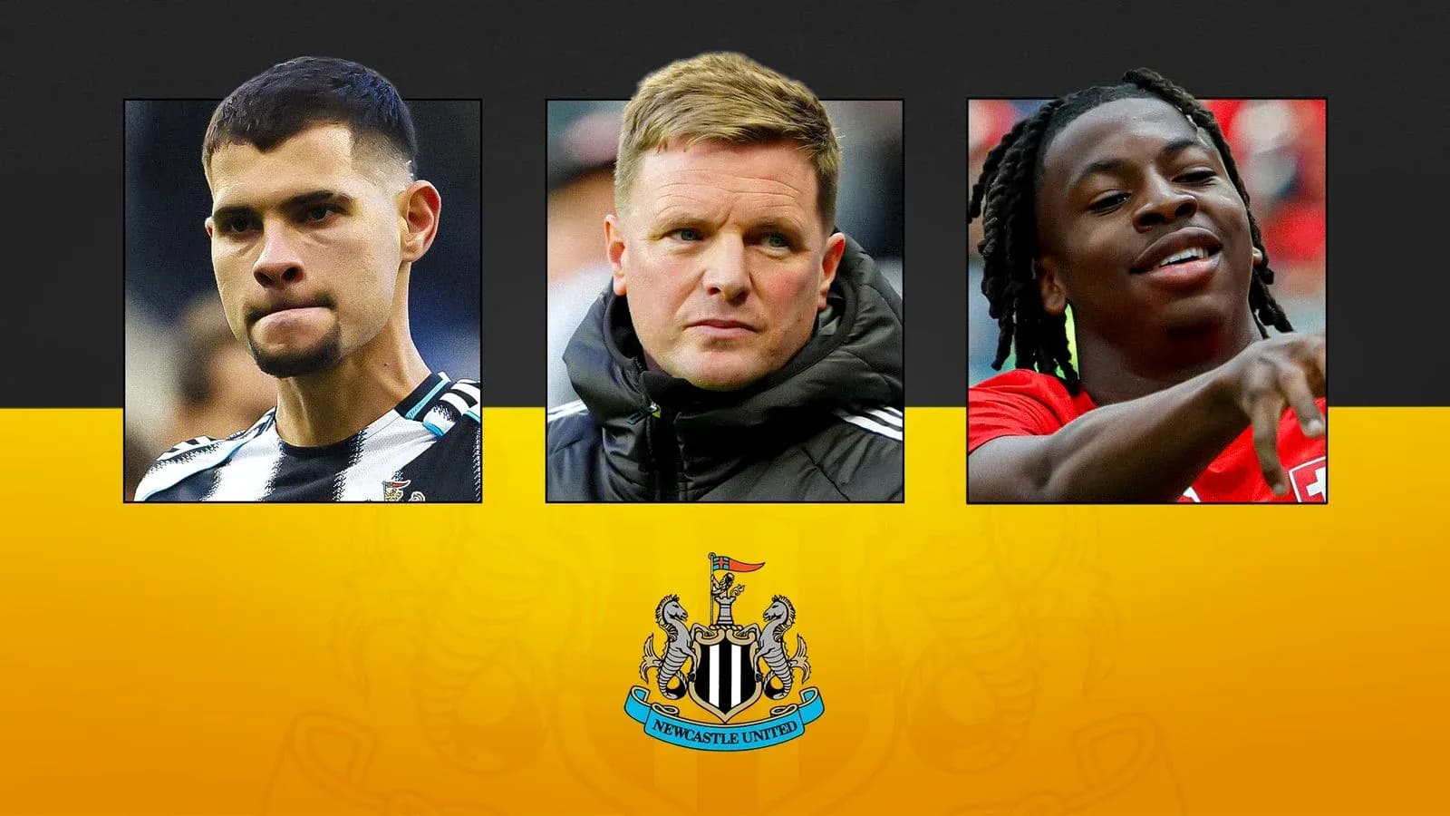 Jugadores y entrenador de Newcastle United en collage