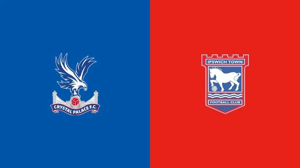 Logos de Crystal Palace e Ipswich Town en fondo colorido