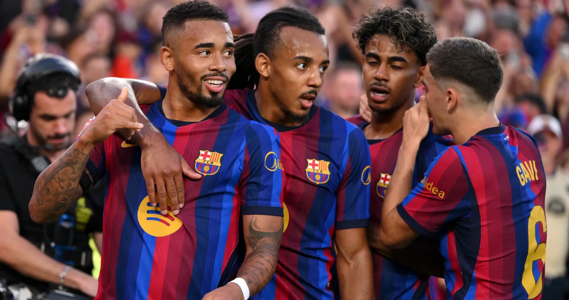 Jugadores del FC Barcelona celebrando un gol