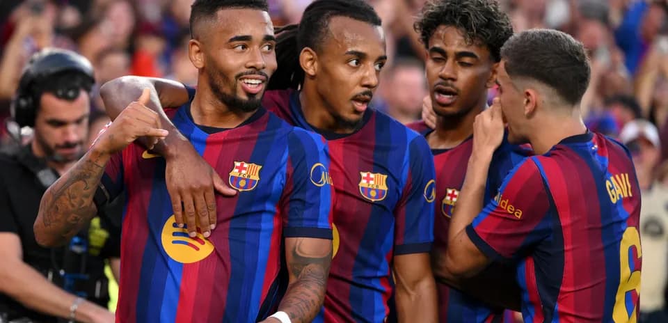 Jugadores del FC Barcelona celebrando un gol