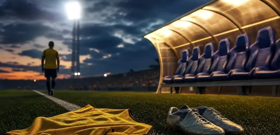 Camiseta y botas de fútbol en la línea de banda