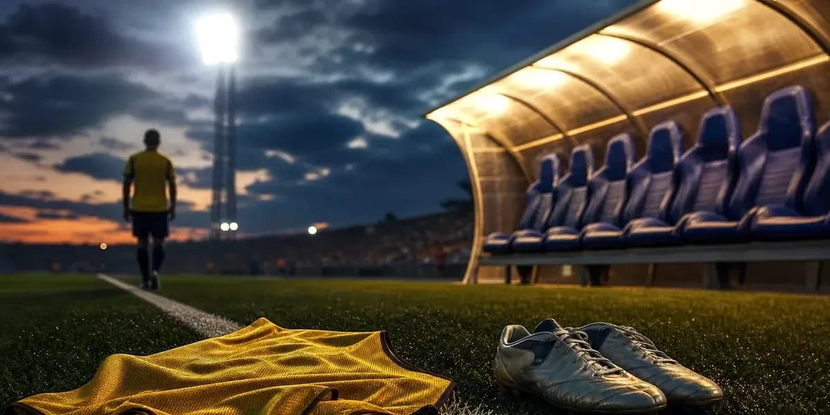 Camiseta y botas de fútbol en la línea de banda