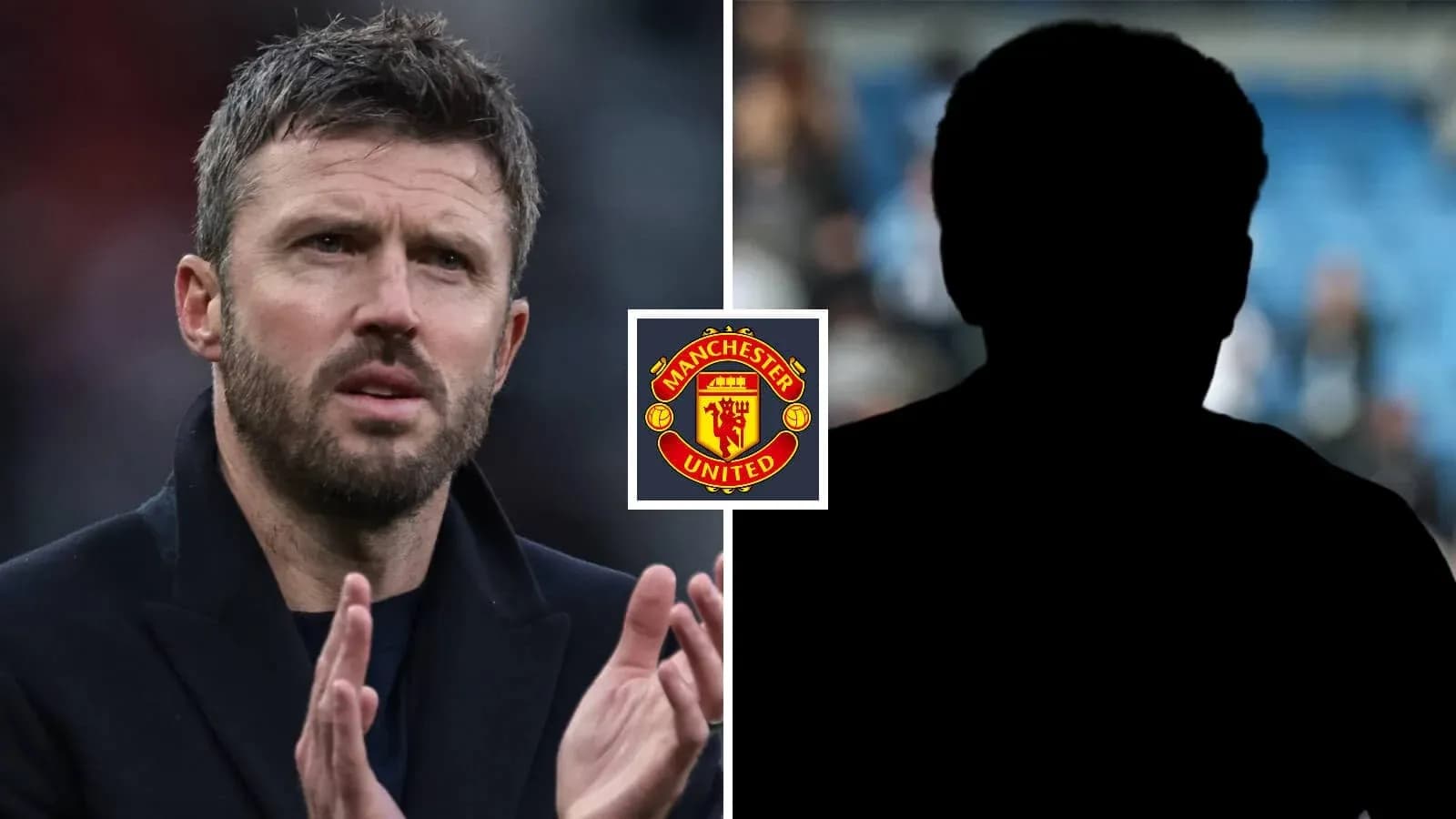 Michael Carrick gesticulating with Manchester United logo