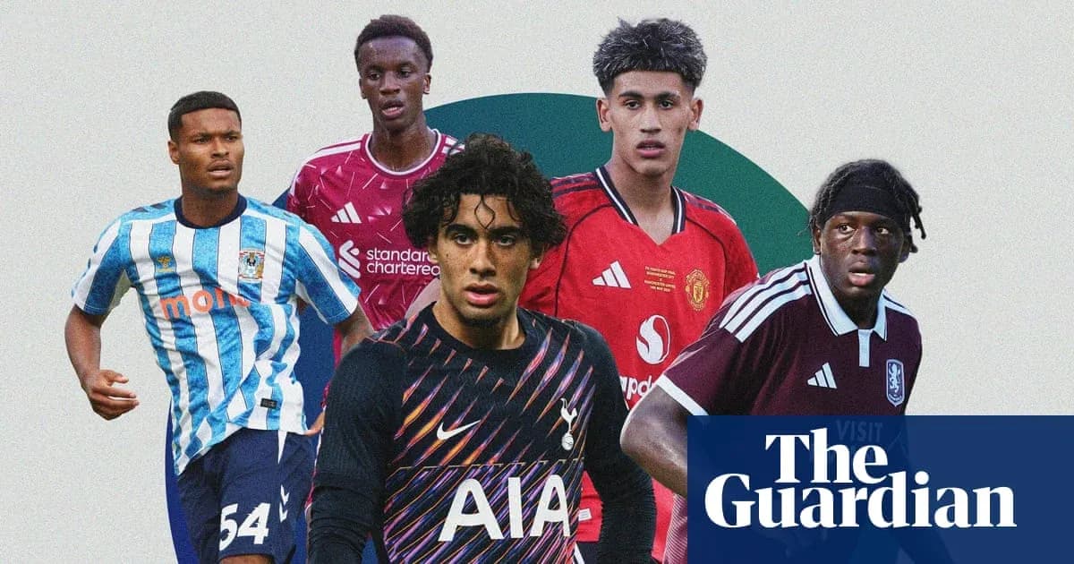 Cinco jugadores de fútbol en un fondo colorido