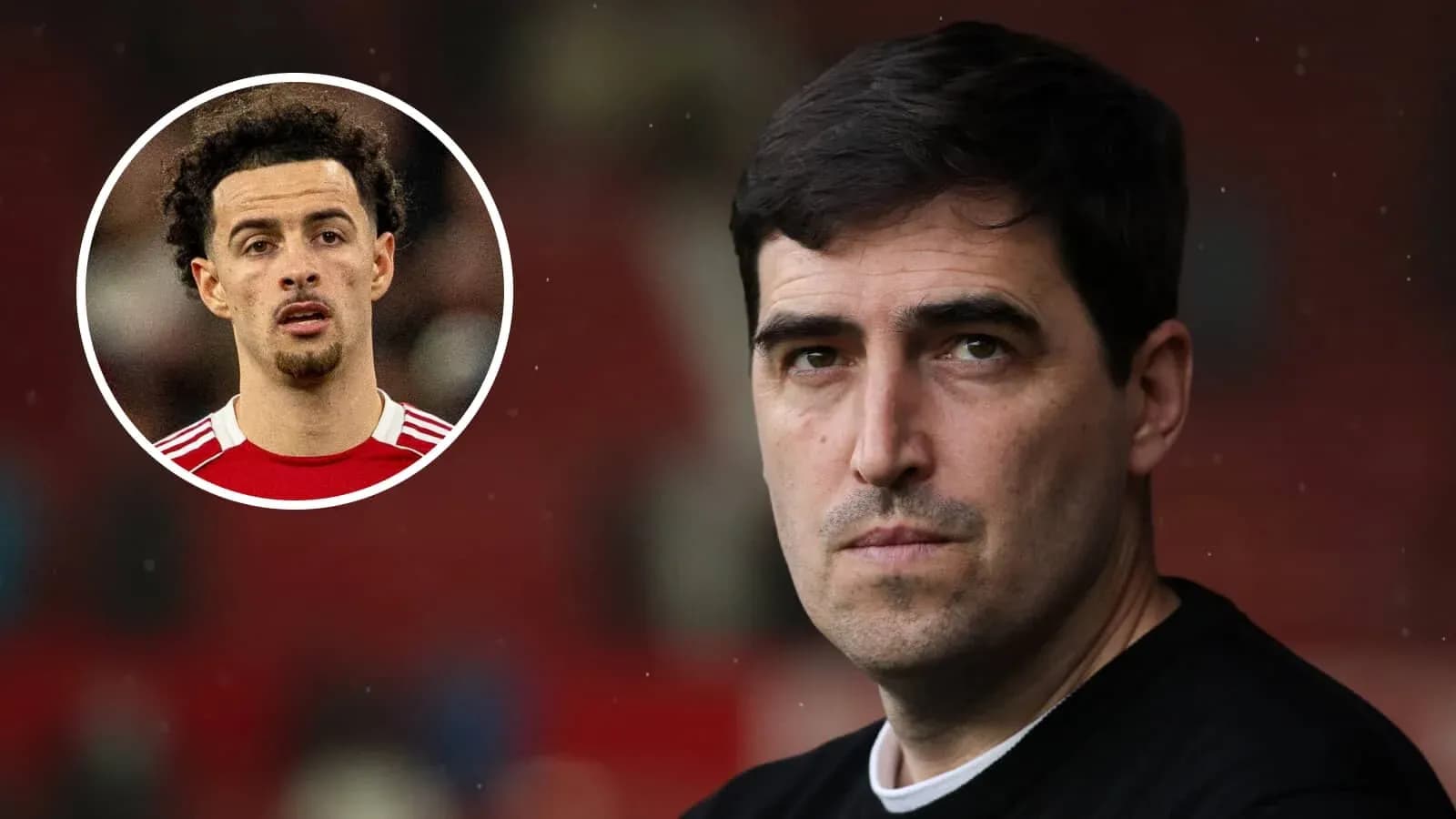 Entrenador mirando hacia la cámara con jugador destacado