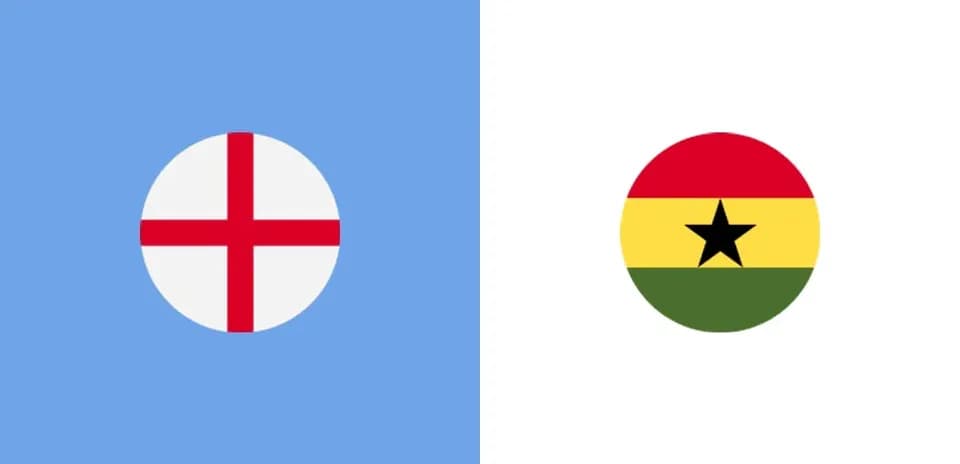 Banderas de Inglaterra y Ghana en fondo blanco y azul