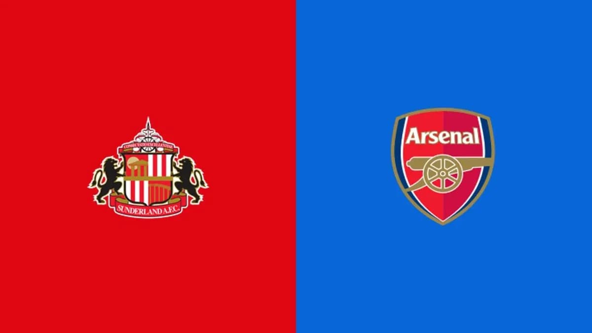 Logos de Sunderland y Arsenal sobre fondos rojos y azules