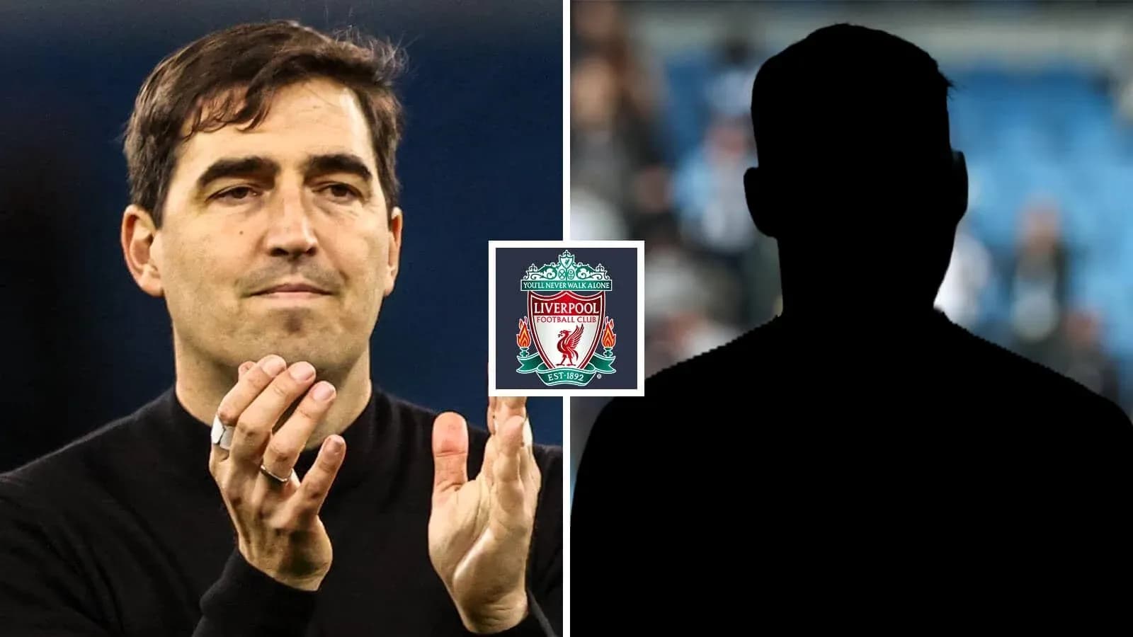 Entrenador aplaudiendo con logo de Liverpool en fondo