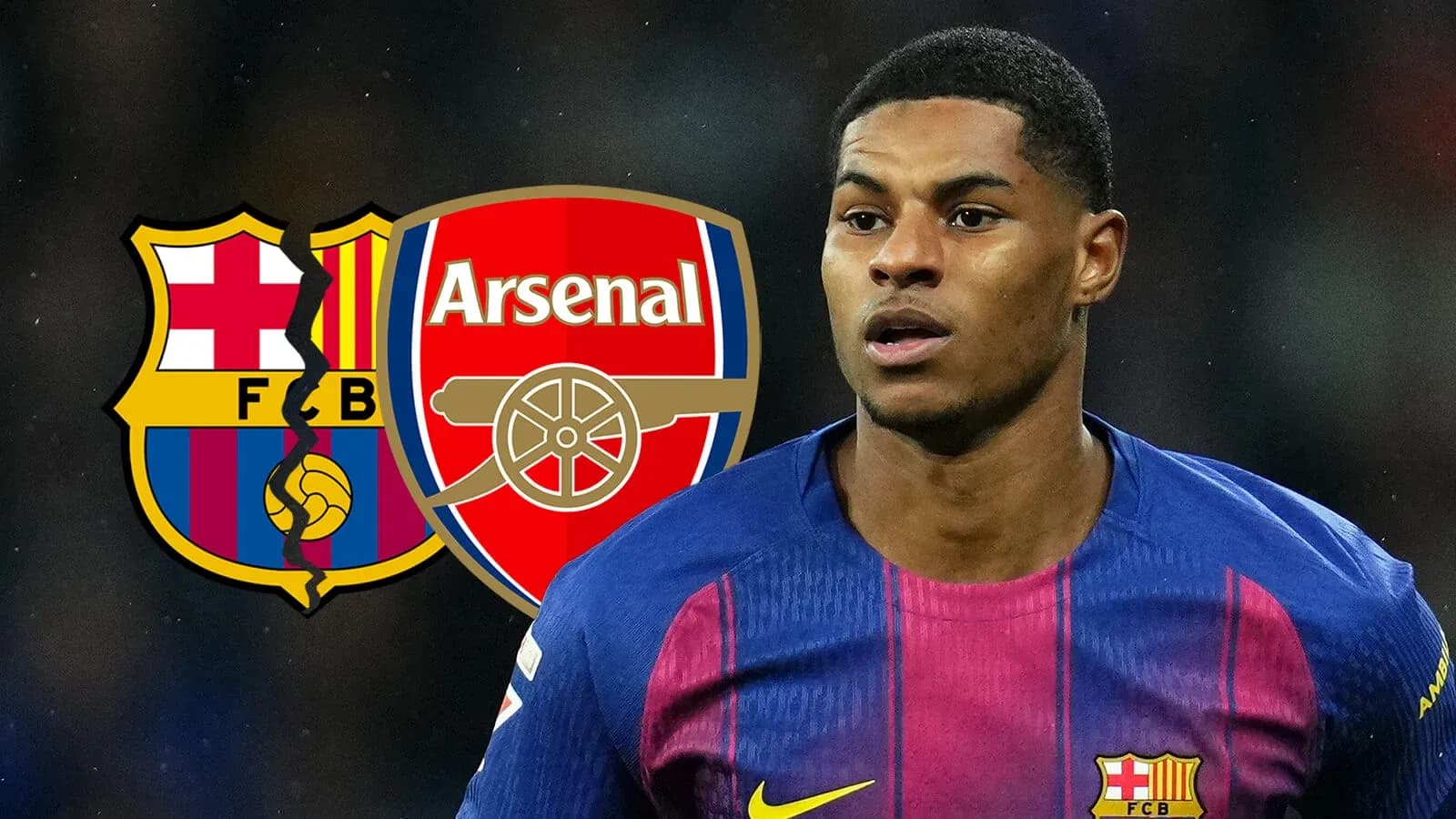 Jugador de Barcelona con logotipos de Arsenal y Barça