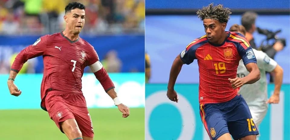 Cristiano Ronaldo y jugador de España en acción