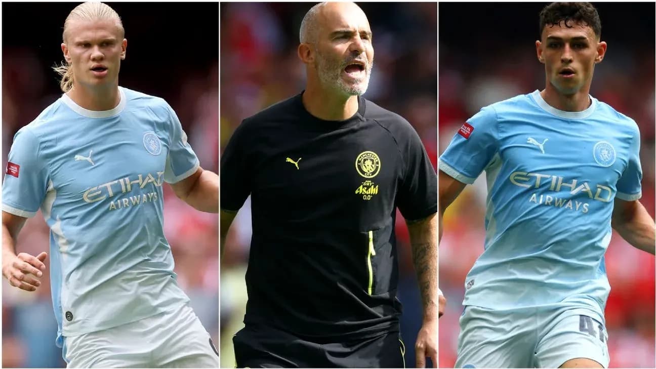 Jugadores y entrenador de Manchester City durante partido