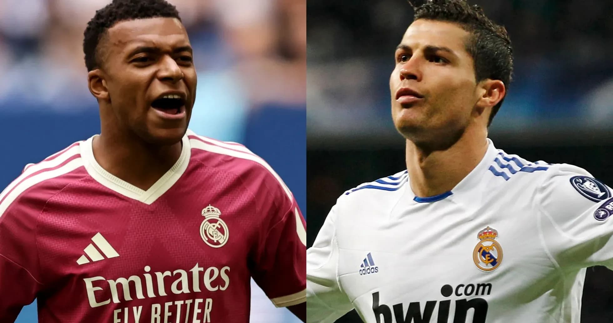Kylian Mbappé y Cristiano Ronaldo en uniforme del Real Madrid