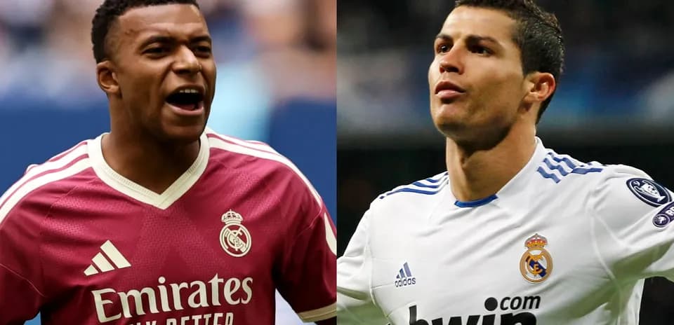 Kylian Mbappé y Cristiano Ronaldo en uniforme del Real Madrid