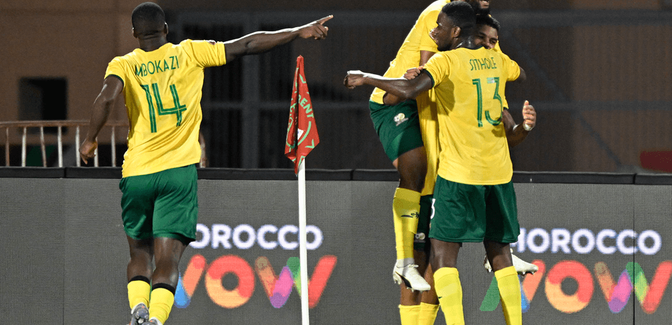 Jugadores de Sudáfrica celebrando un gol