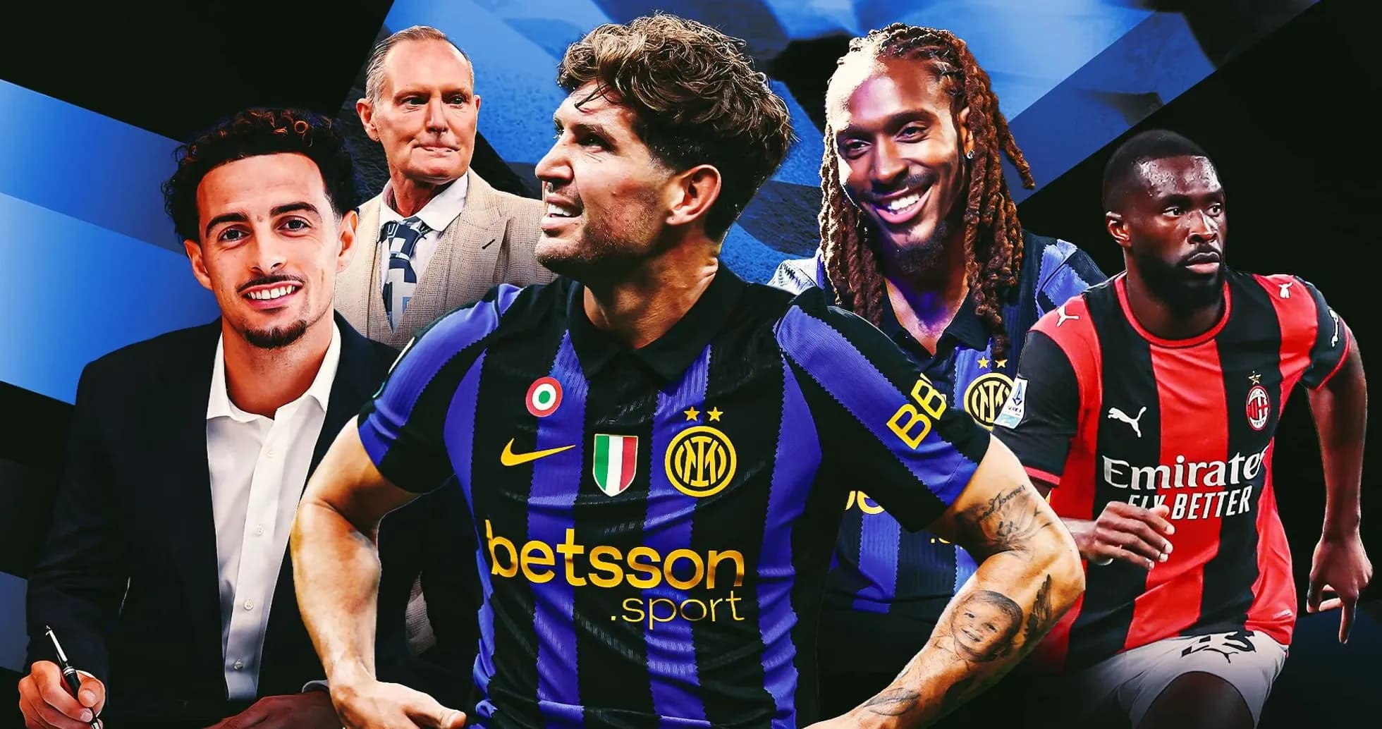 Jugadores de Inter y AC Milan en fondo gráfico