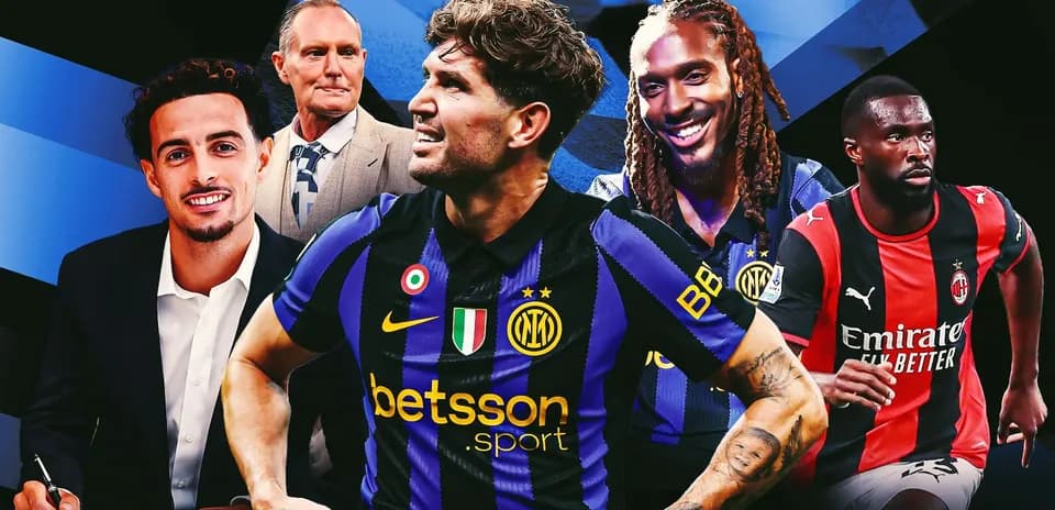 Jugadores de Inter y AC Milan en fondo gráfico