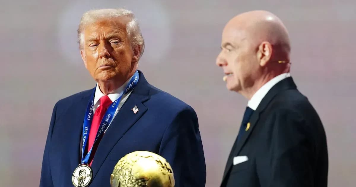 Donald Trump holding FIFA award during presentation