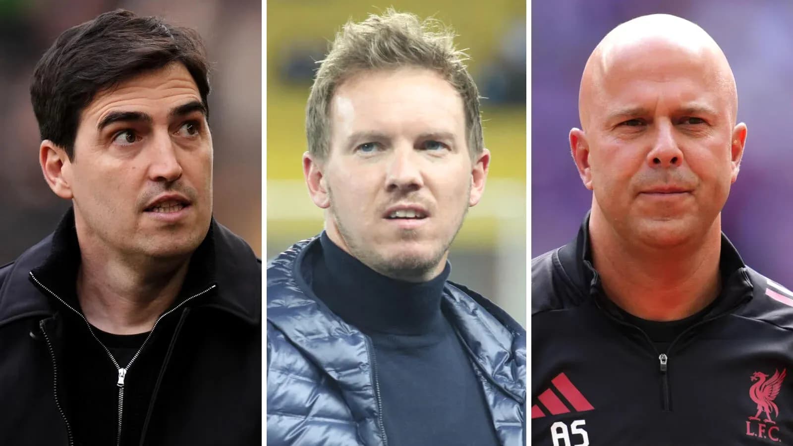 Tres entrenadores en diferentes escenarios deportivos
