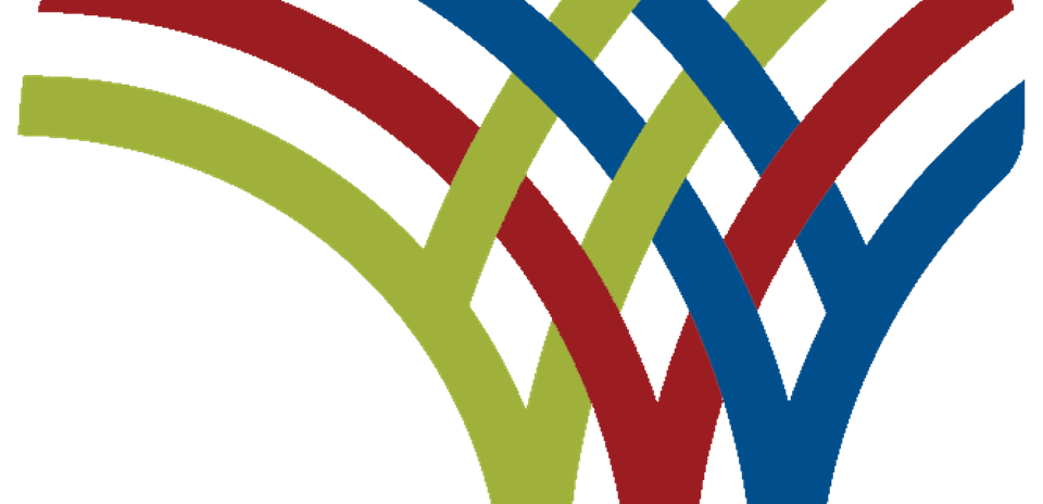 Logotipo abstracto con líneas de colores entrelazadas