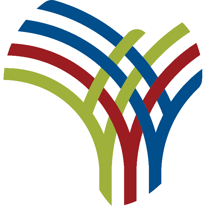Logotipo abstracto con líneas de colores entrelazadas