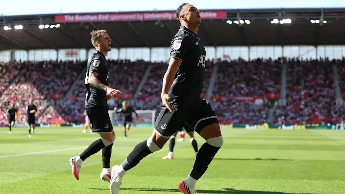 Jugador de Swansea celebrando un gol en el estadio