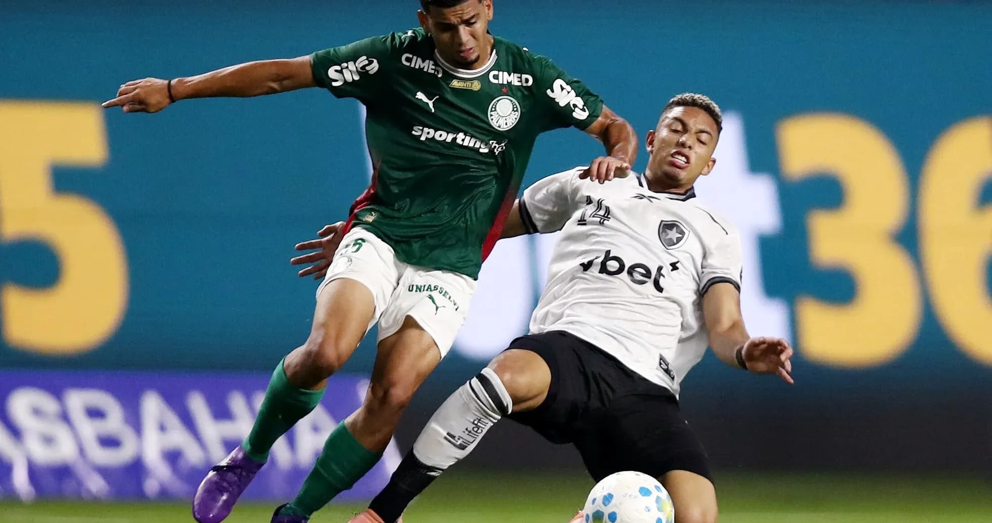 Jugadores de Botafogo y Palmeiras en acción