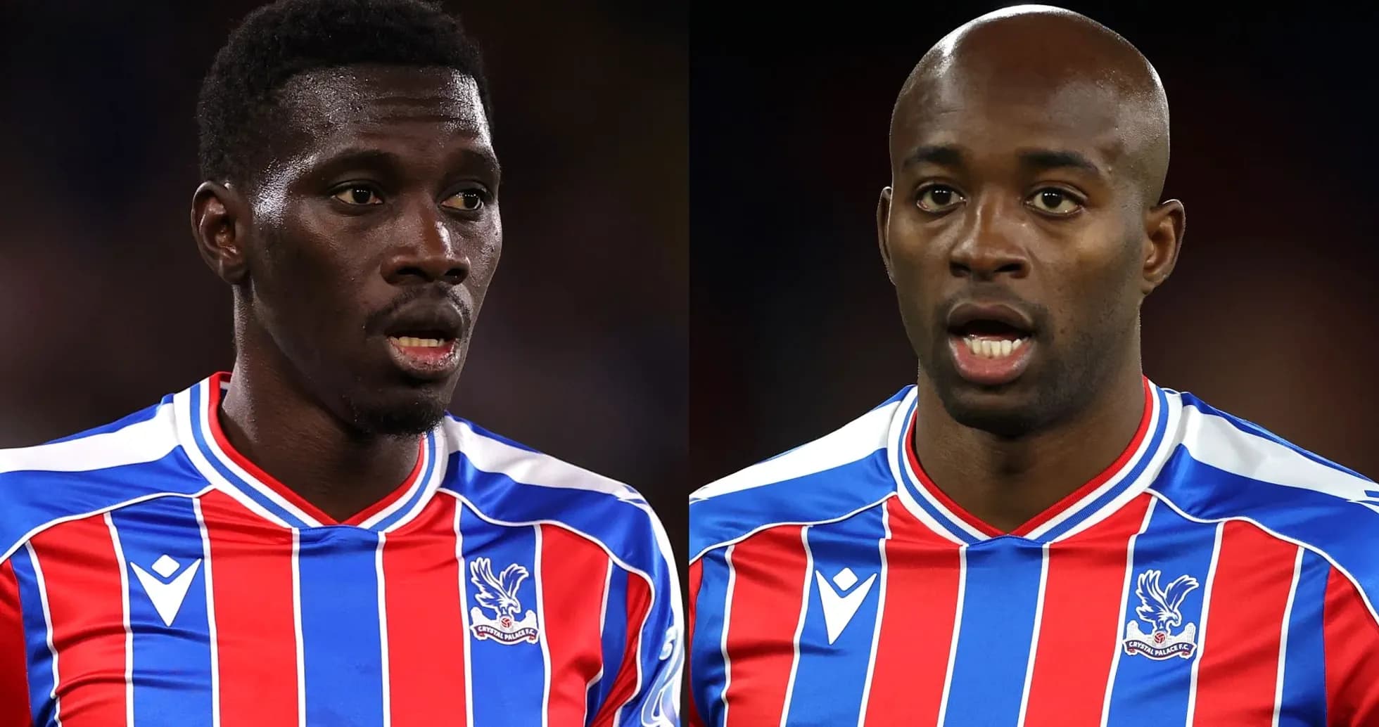 Dos jugadores de Crystal Palace en uniforme durante partido