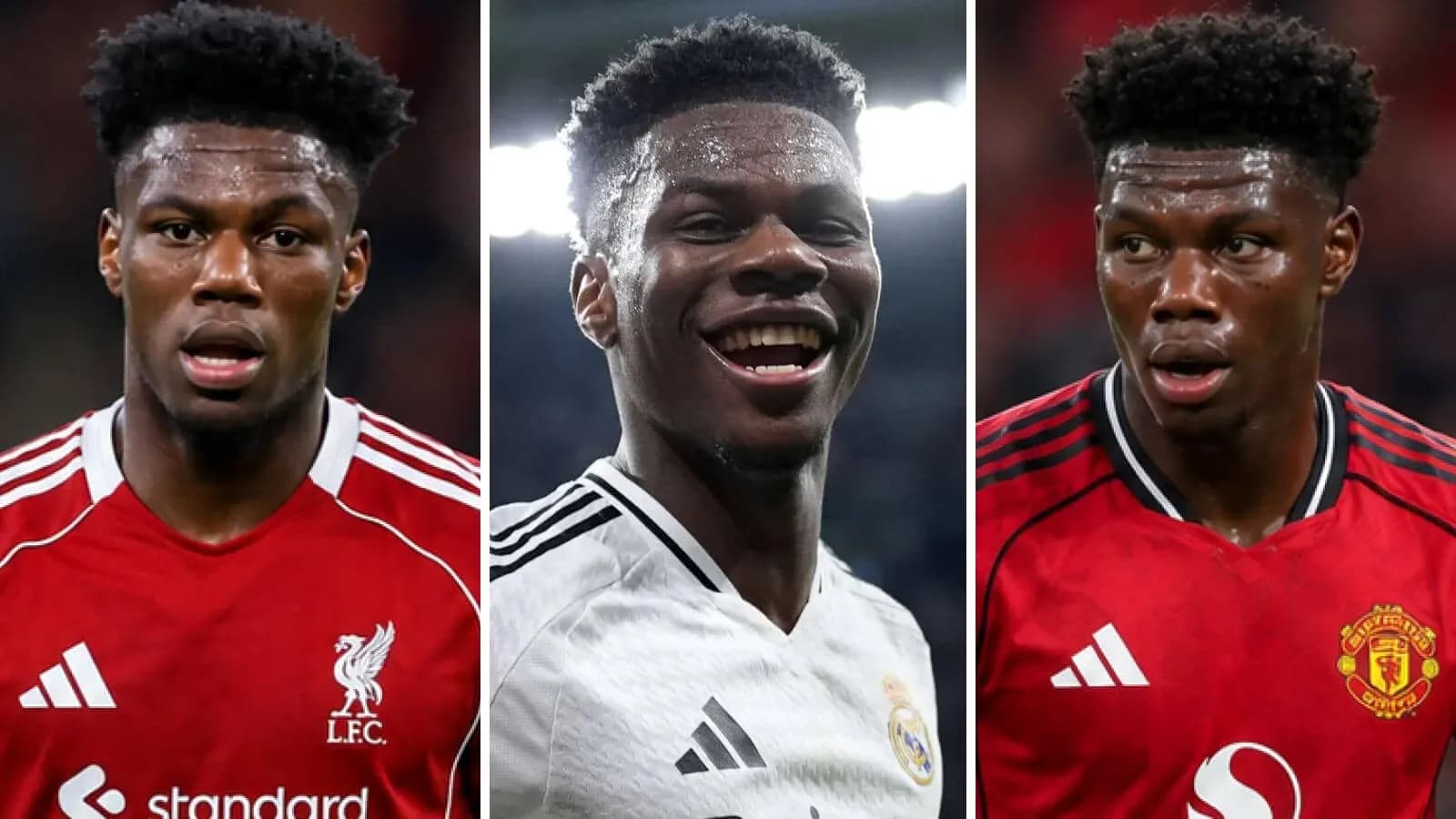 Tres imágenes de un jugador con diferentes camisetas de clubes