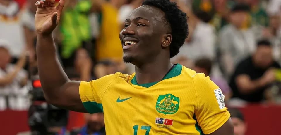 Jugador de Australia celebrando un gol en partido