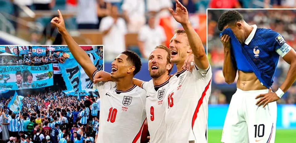 Jugadores de Inglaterra celebrando con aficionados en el estadio
