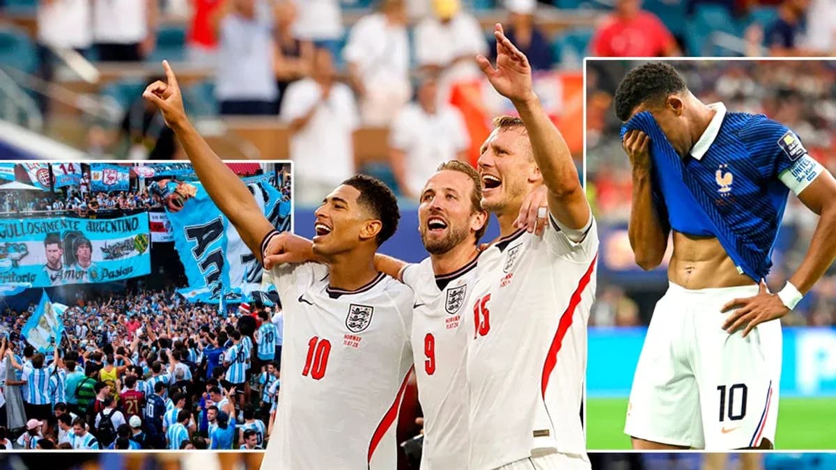 Jugadores de Inglaterra celebrando con aficionados en el estadio
