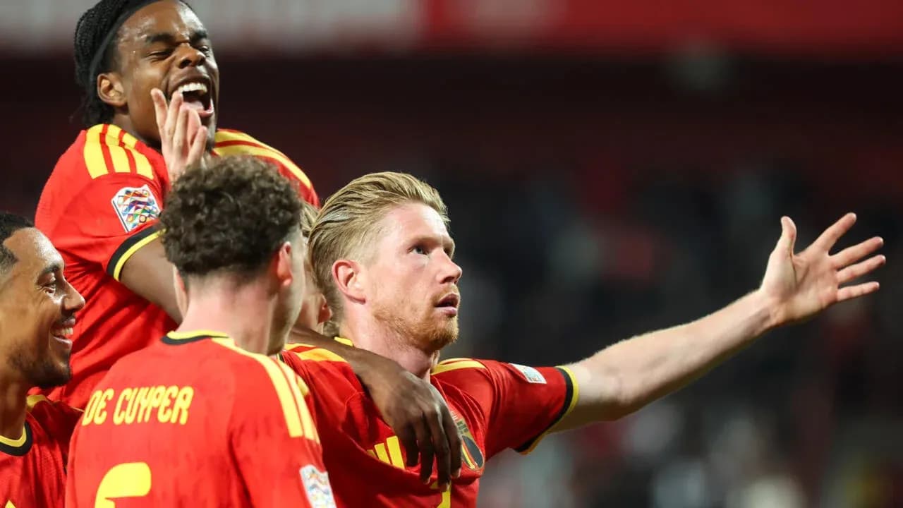 Jugadores de Bélgica celebrando un gol en partido