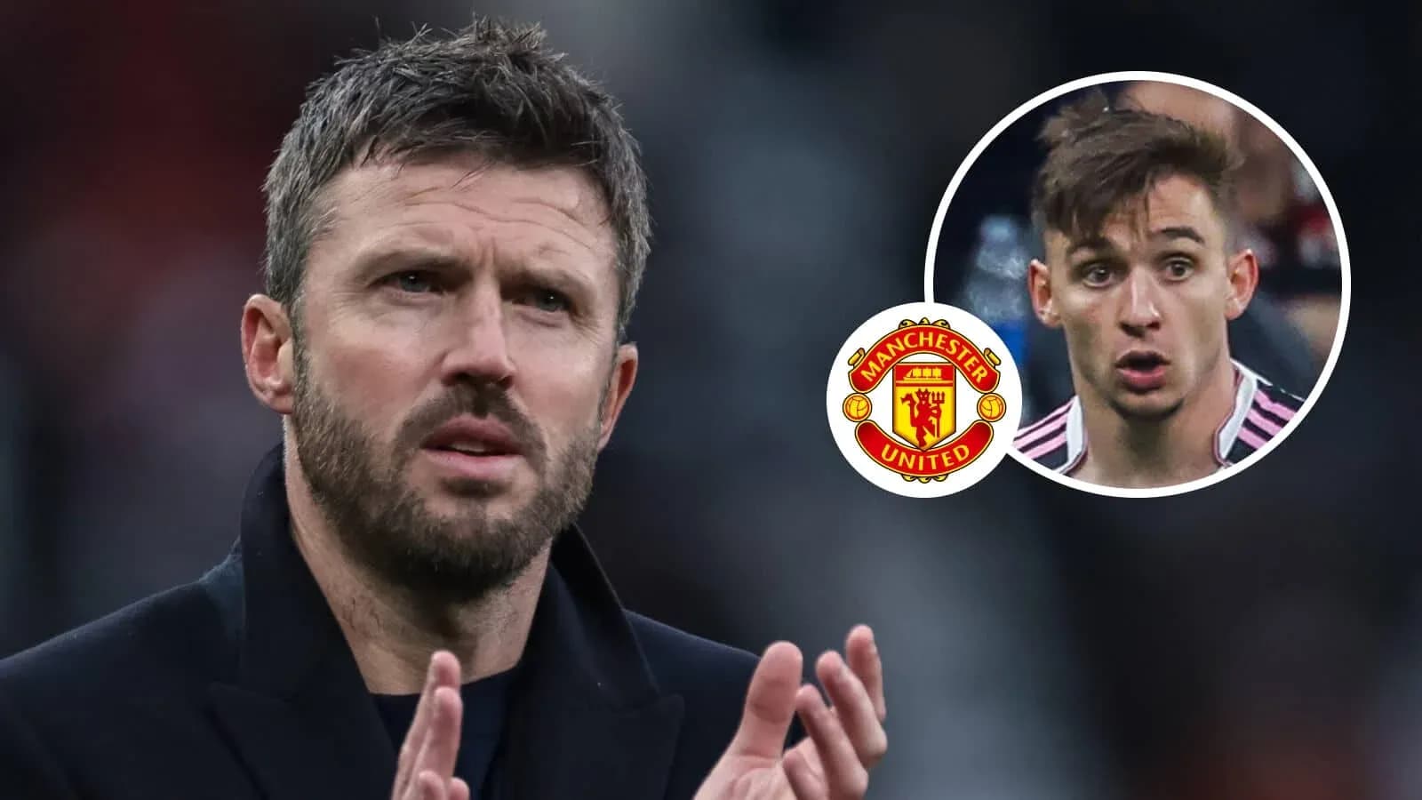Michael Carrick applauding with player images and logo