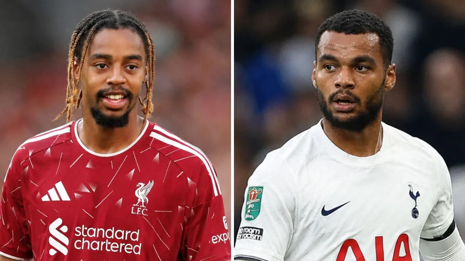Jugadores de Liverpool y Tottenham en uniforme de partido