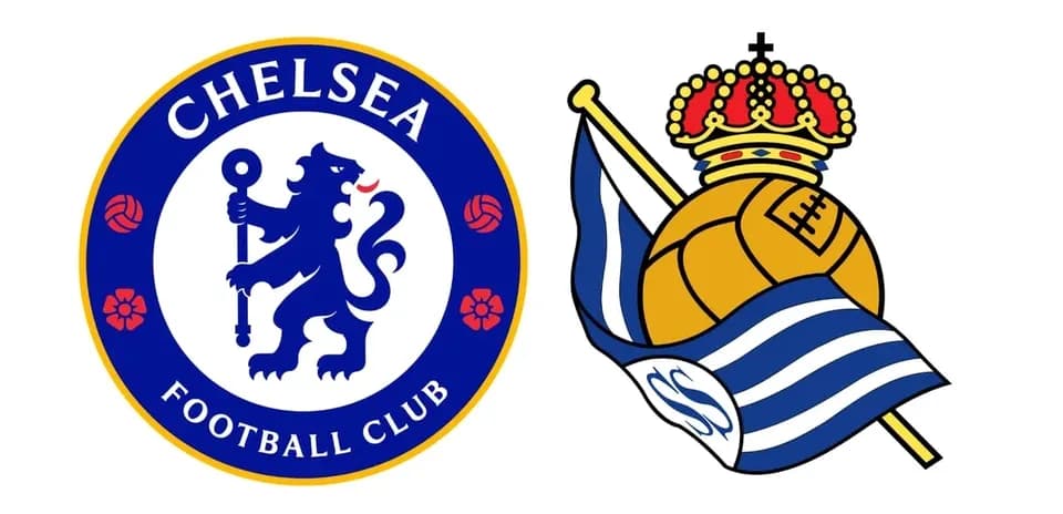 Logos de Chelsea y Real Sociedad en fondo blanco