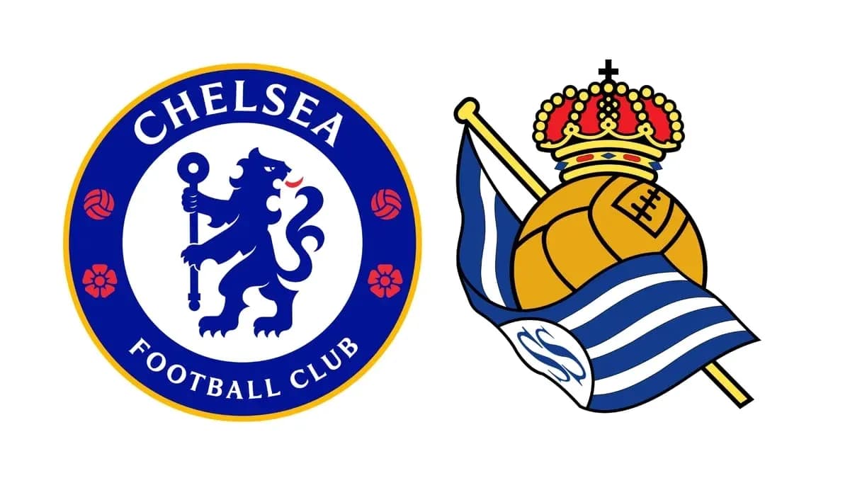 Logos de Chelsea y Real Sociedad en fondo blanco